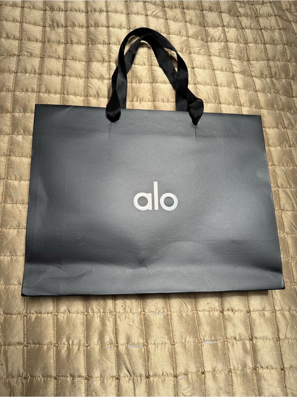 alo yoga Matte Black Shopping Bag with Ribbon Handles